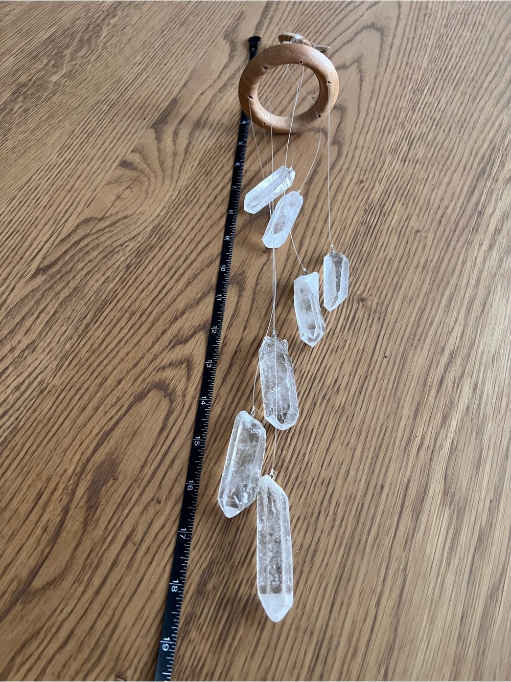Real Crystal Quartzite Hanging Mobile Wind Chime with Natural Wood Rings - Picture 7 of 10